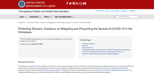 Protecting Workers: Guidance on Mitigating and Preventing the Spread of COVID-19 in the Workplace