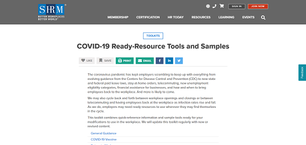COVID-19レディリソースツールとサンプル