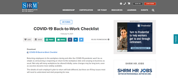 COVID-19 Back-to-Work Checklist