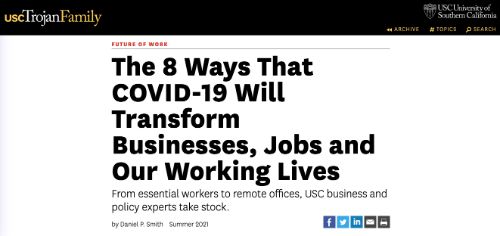 COVID-8가 비즈니스, 직업 및 직장 생활을 변화시킬 19가지 방법(USC)