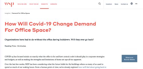 Hoe zal Covid-19 de vraag naar kantoorruimte veranderen? (WSP)