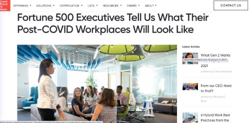 Los ejecutivos de Fortune 500 nos dicen cómo serán sus lugares de trabajo posteriores a COVID (excelente lugar para trabajar)
