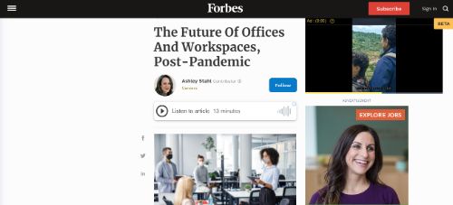 De toekomst van kantoren en werkruimten, postpandemie (Forbes)