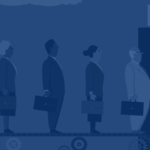 illustration of business people standing in line for exit